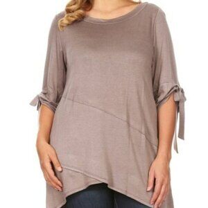 MOA COLLECTION CURVY TUNIC TOP WITH BOW DETAIL Taupe sofrt 2x boutique